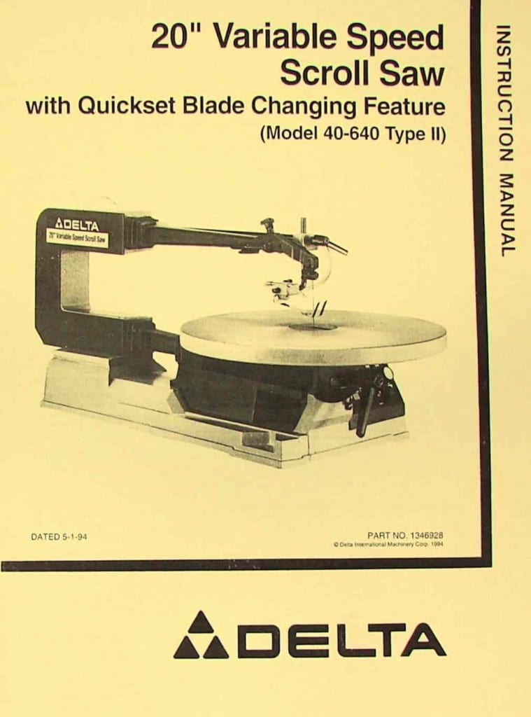DELTA 40640 20" Scroll Saw Instruction & Parts Manual Ozark Tool