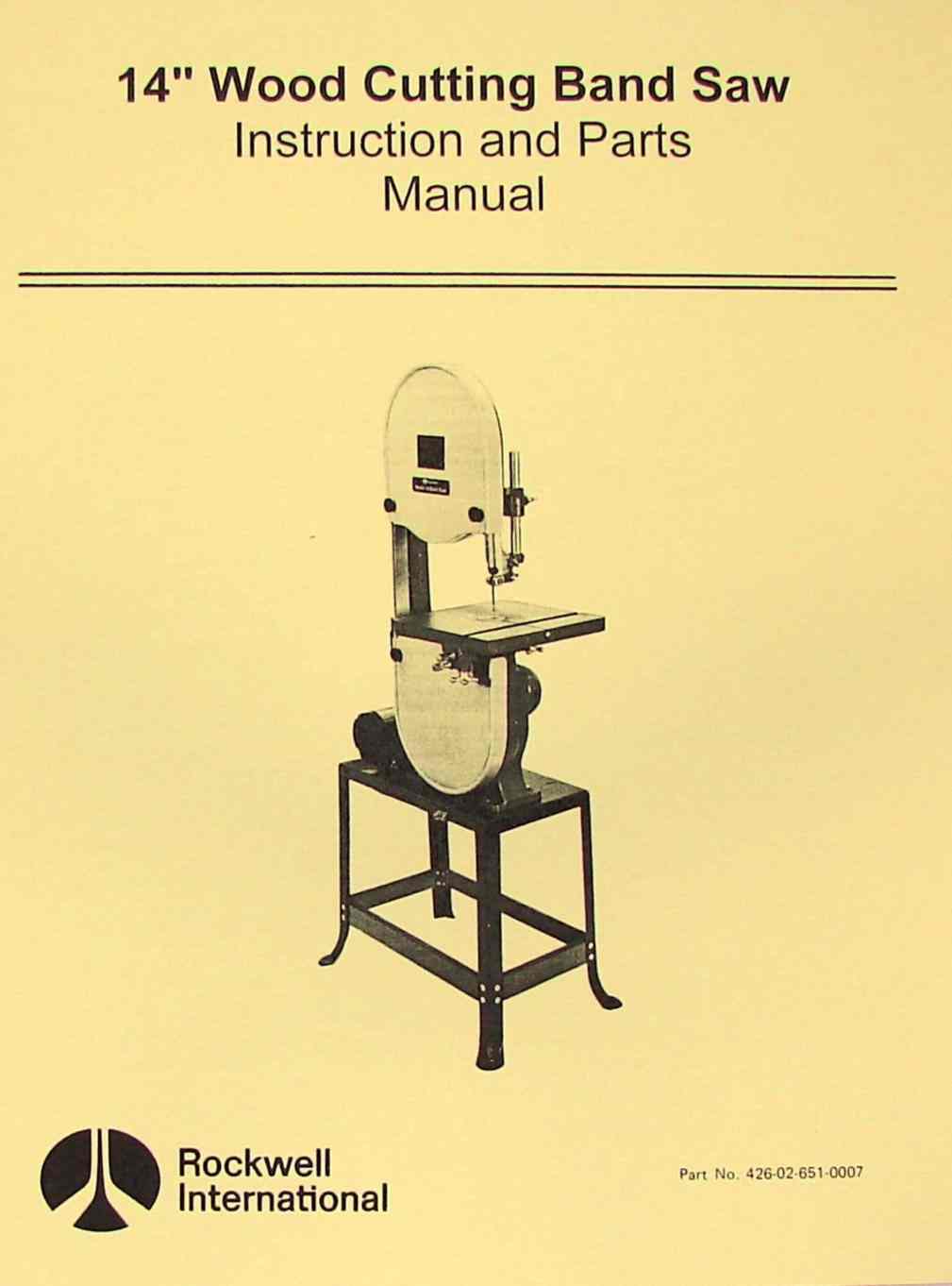 ROCKWELL 14" Wood Band Saw Instruction Parts Manual Ozark Tool Manuals & Books