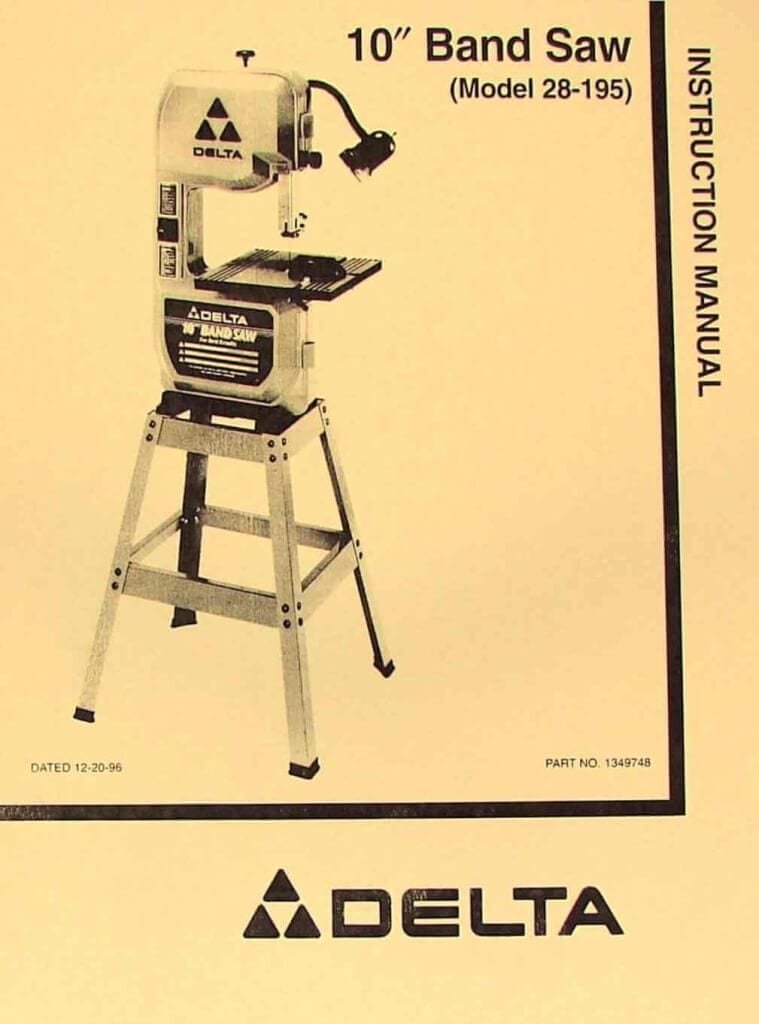 DELTA 10" Band Saw 28195 Instructions & Parts Manual Ozark Tool — free download