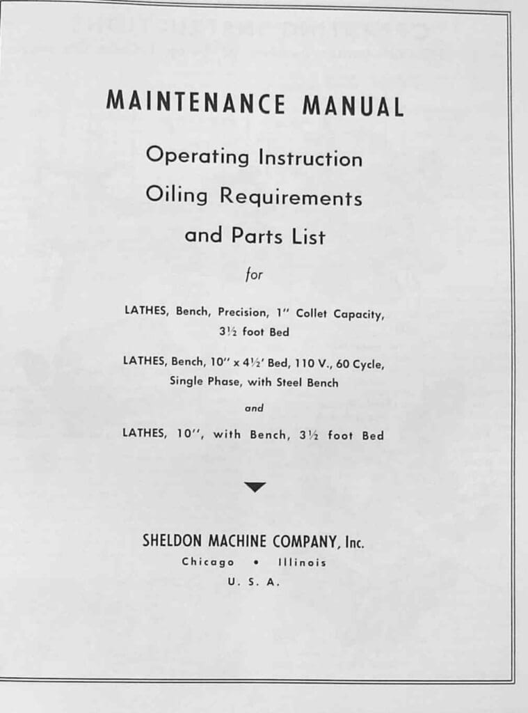 SHELDON Old 10" Metal Lathe Operator's & Parts List Manual Ozark Tool