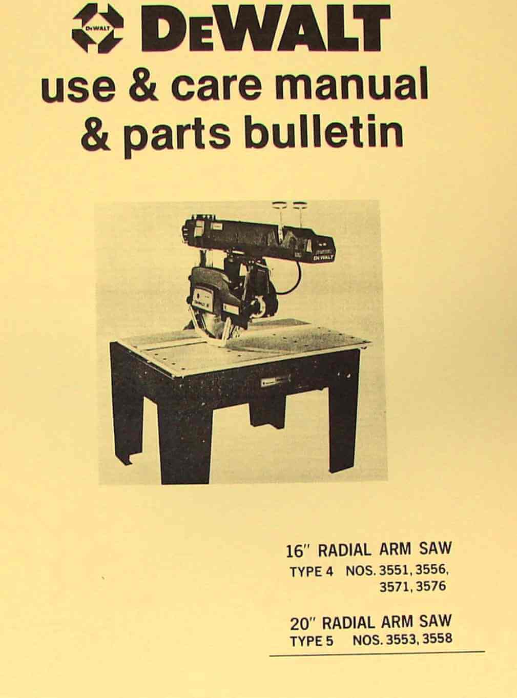 Dewalt radial discount arm saw parts