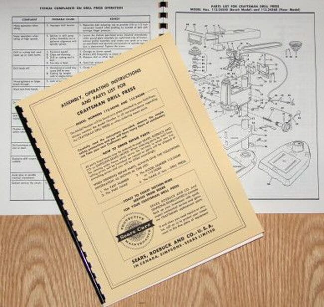 CRAFTSMAN 113.24540 & 113.24560 Drill Press Instruction & Parts Manual ...