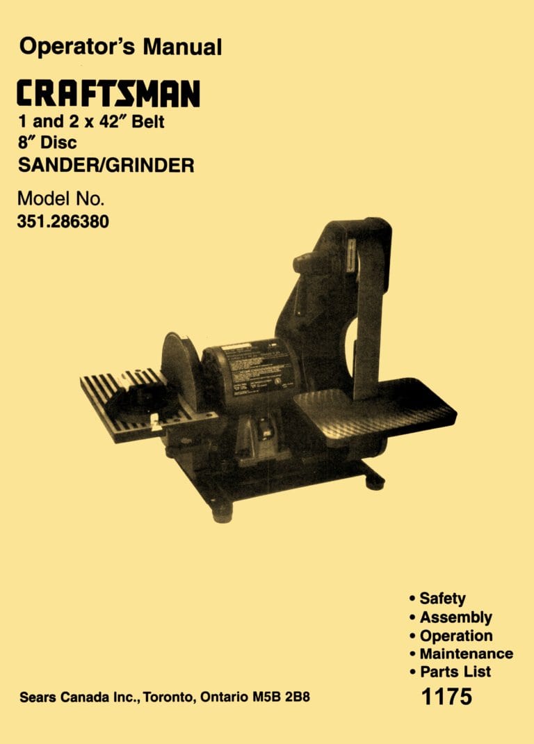 Craftsman 351.286380 1" & 2" x 42" Belt 8" Disc Sander Operation ...