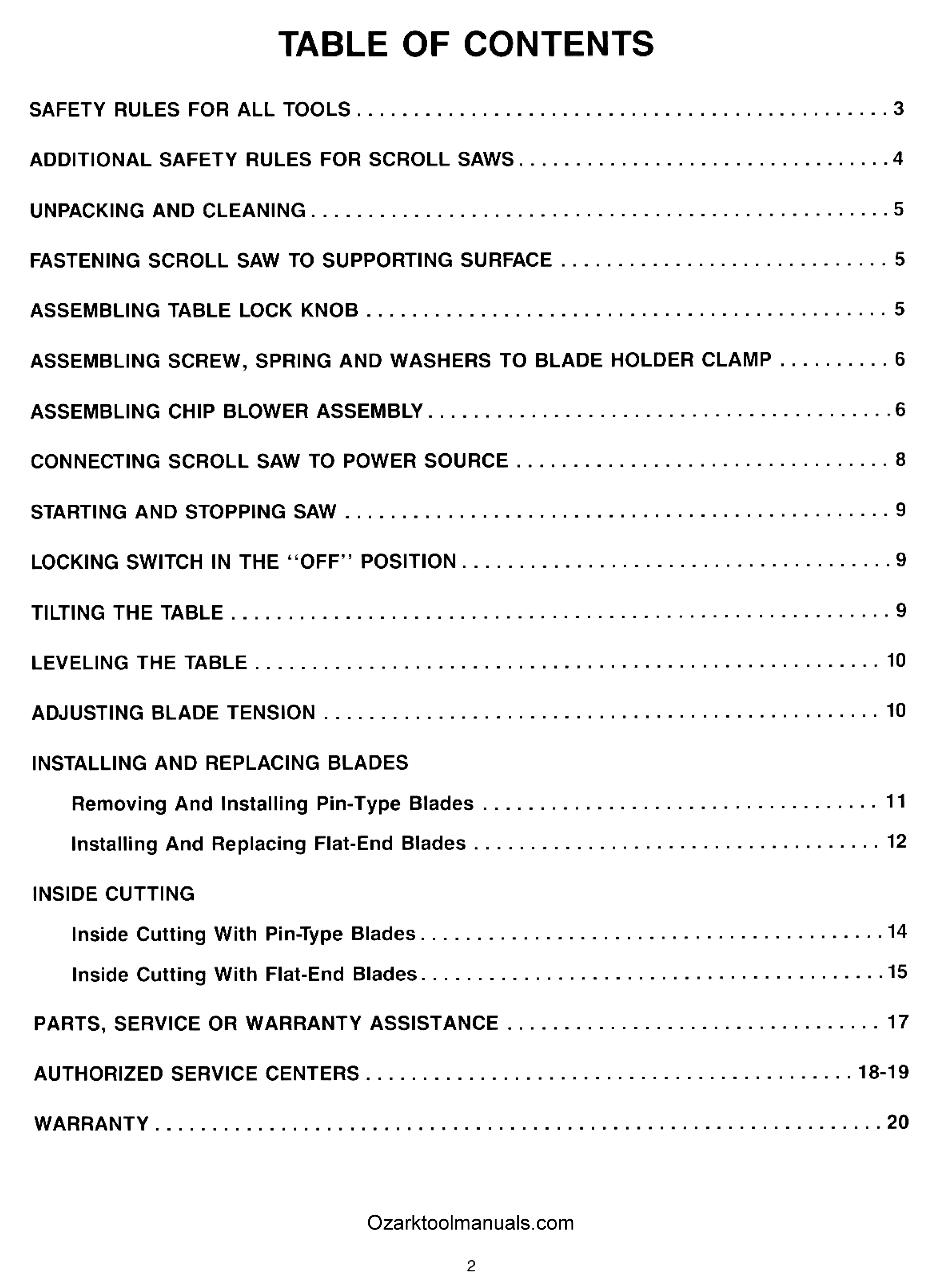 DELTA 15" Scroll Saw 40150 Owner Instructions & Parts Manual Ozark