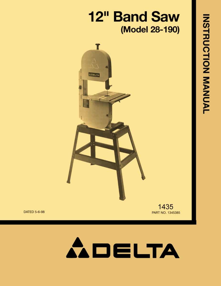 DELTA 12 Inch Band Saw 28190 Instructions & Parts Manual Ozark Tool