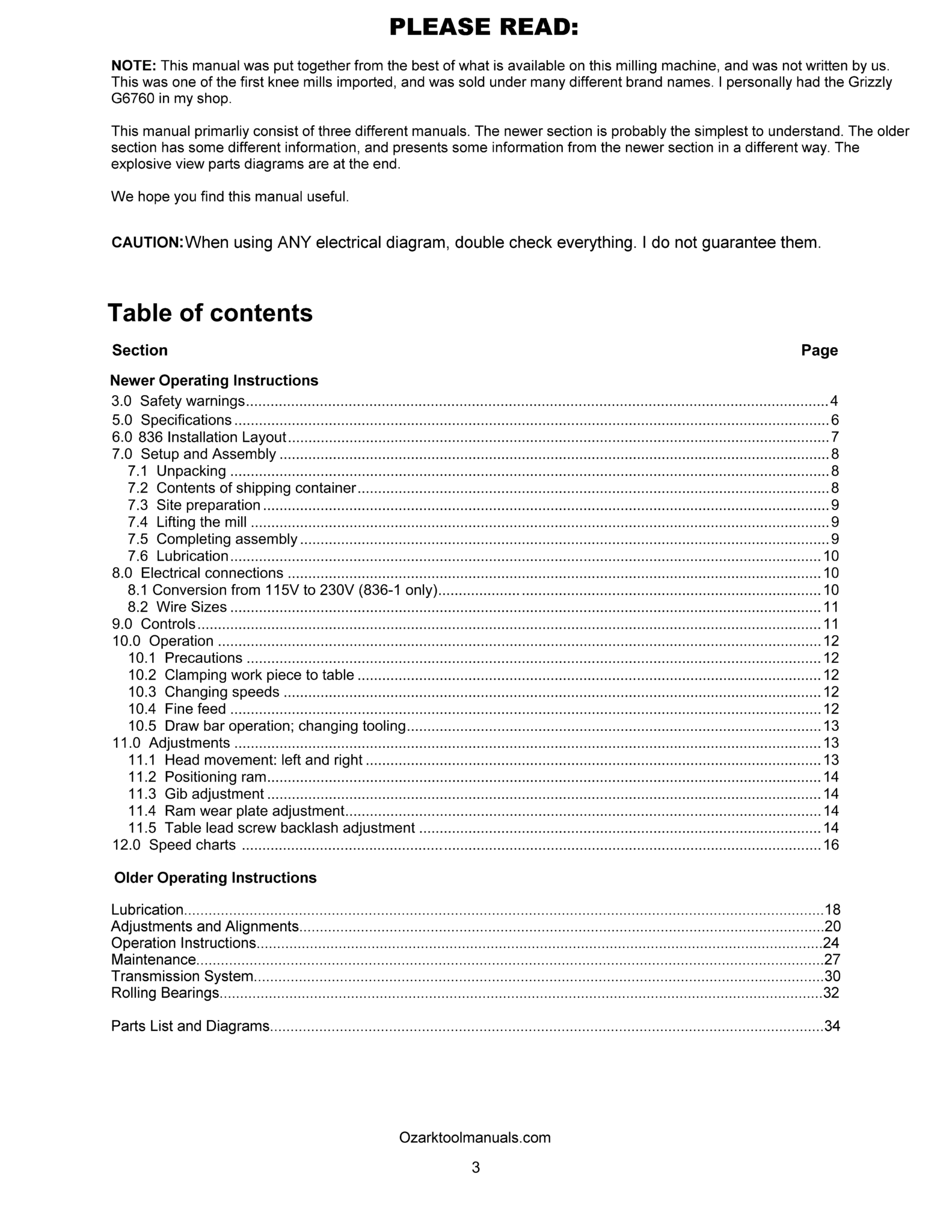 Enco 1001525, X6320A, Grizzly G6760, 35305 8"x 36"Milling Machine