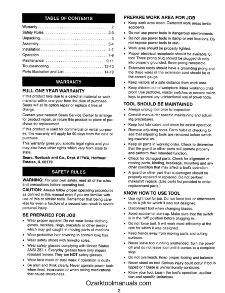 CRAFTSMAN 351.217130 13" Wood Thickness Planer Service Instructions ...