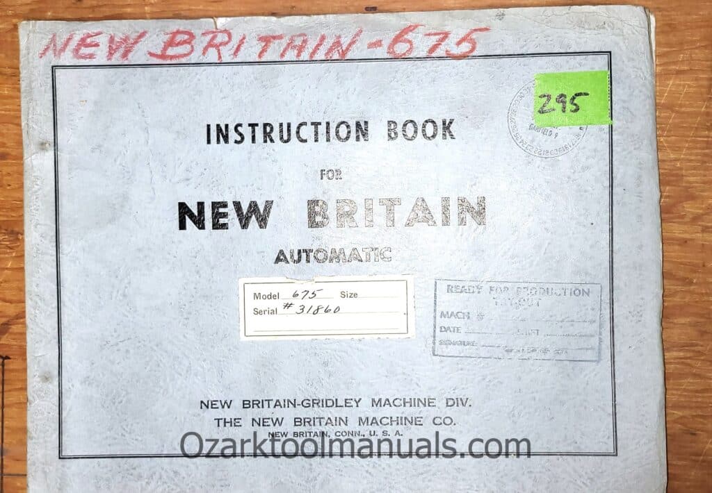 New Britain 675 Automatic Bar Machine Operator Instruction Service ...
