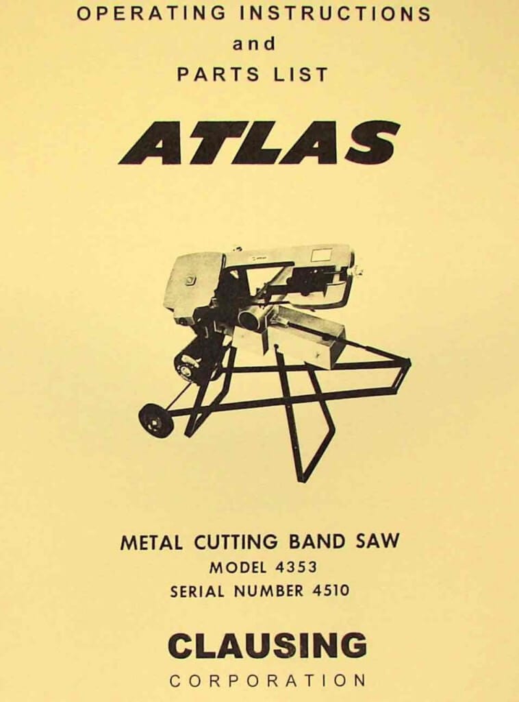 AtlasCraftsman 4353 101.22950 Metal Band Saw Instructions Part Manual