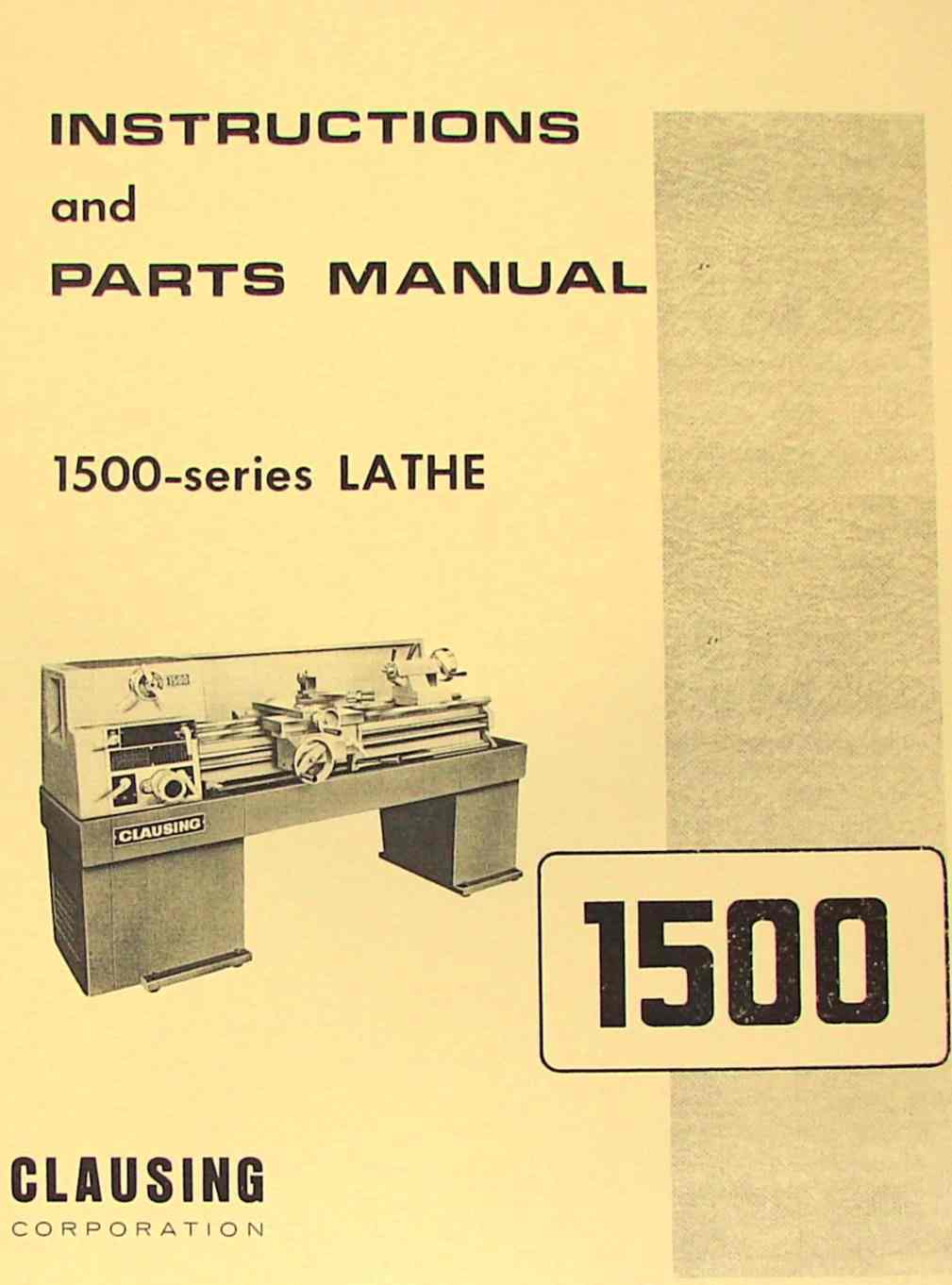 Clausing 8000 Series 15” Colchester Lathes Instruction & Parts Manual 