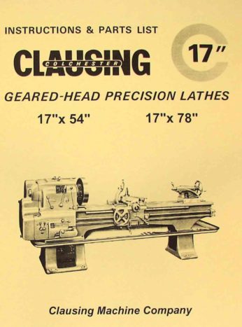 Instruction & Parts Manual 1980 Clausing Colchester 13" 8000 Series Lathes 