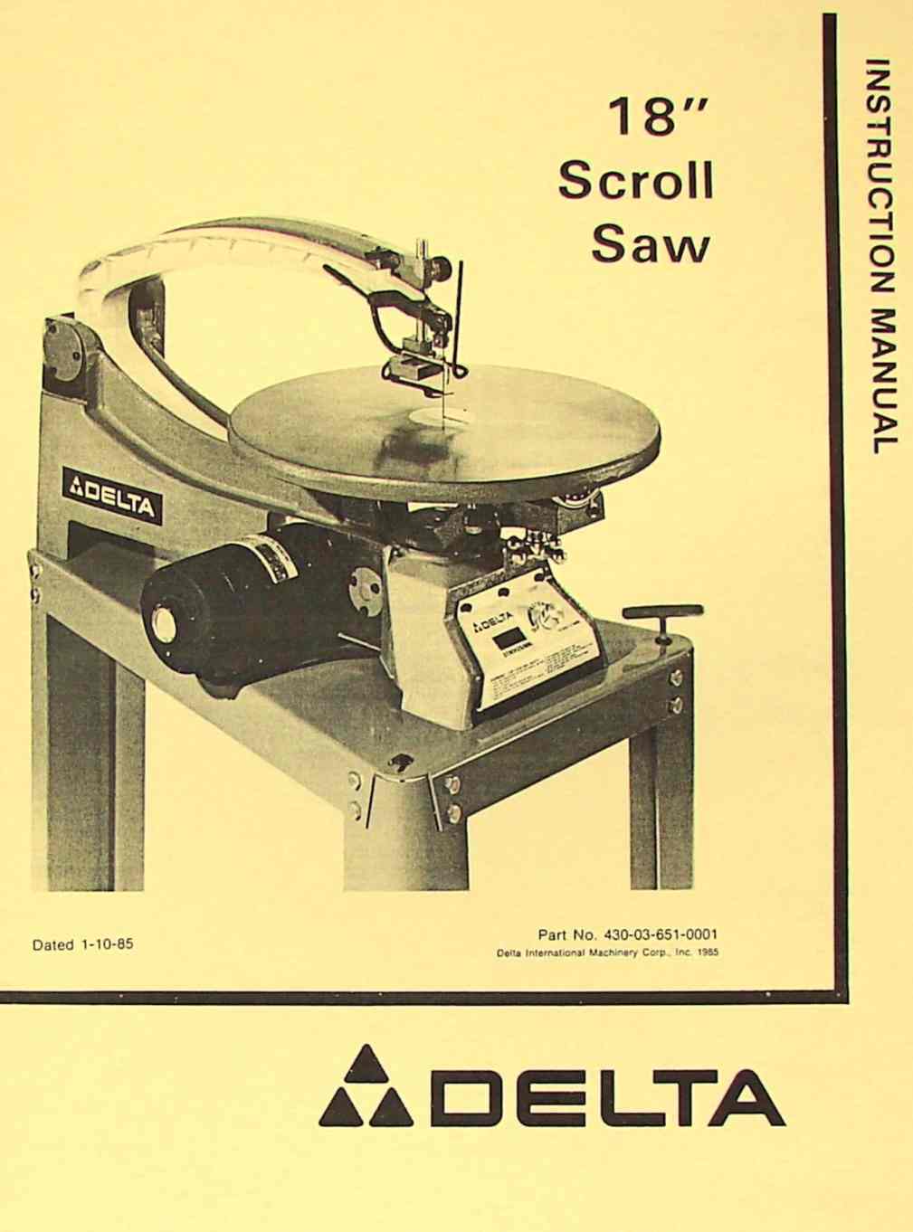 Delta 15" Scroll Saw Instruction Manual No 40-150