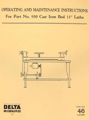 Rockwell 4 Speed 46-111 & Others Wood Lathe Instructions and Parts Manual #1958