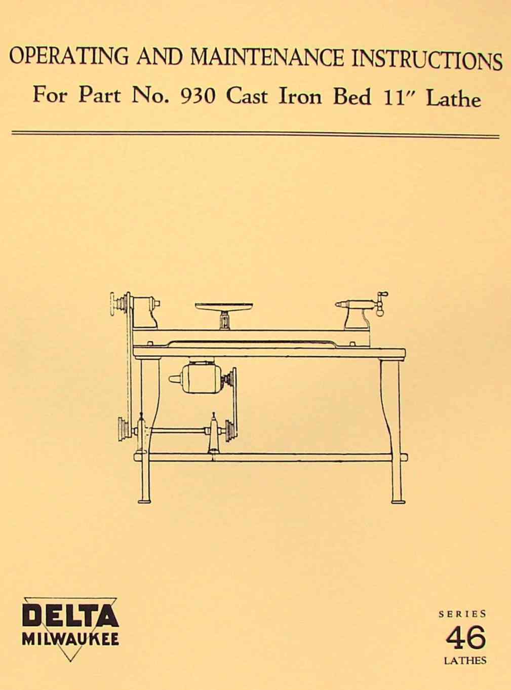 DELTA-Milwaukee 930 11" Wood Lathe Operator & Parts Manual 0226 