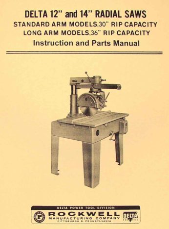 Delta 14" & 16" Radial Saw Operator and Parts List Manual Rockwell 874 