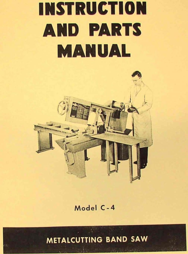 DoALL Model C4 Horizontal Band Saw Instruction & Parts Manual C4