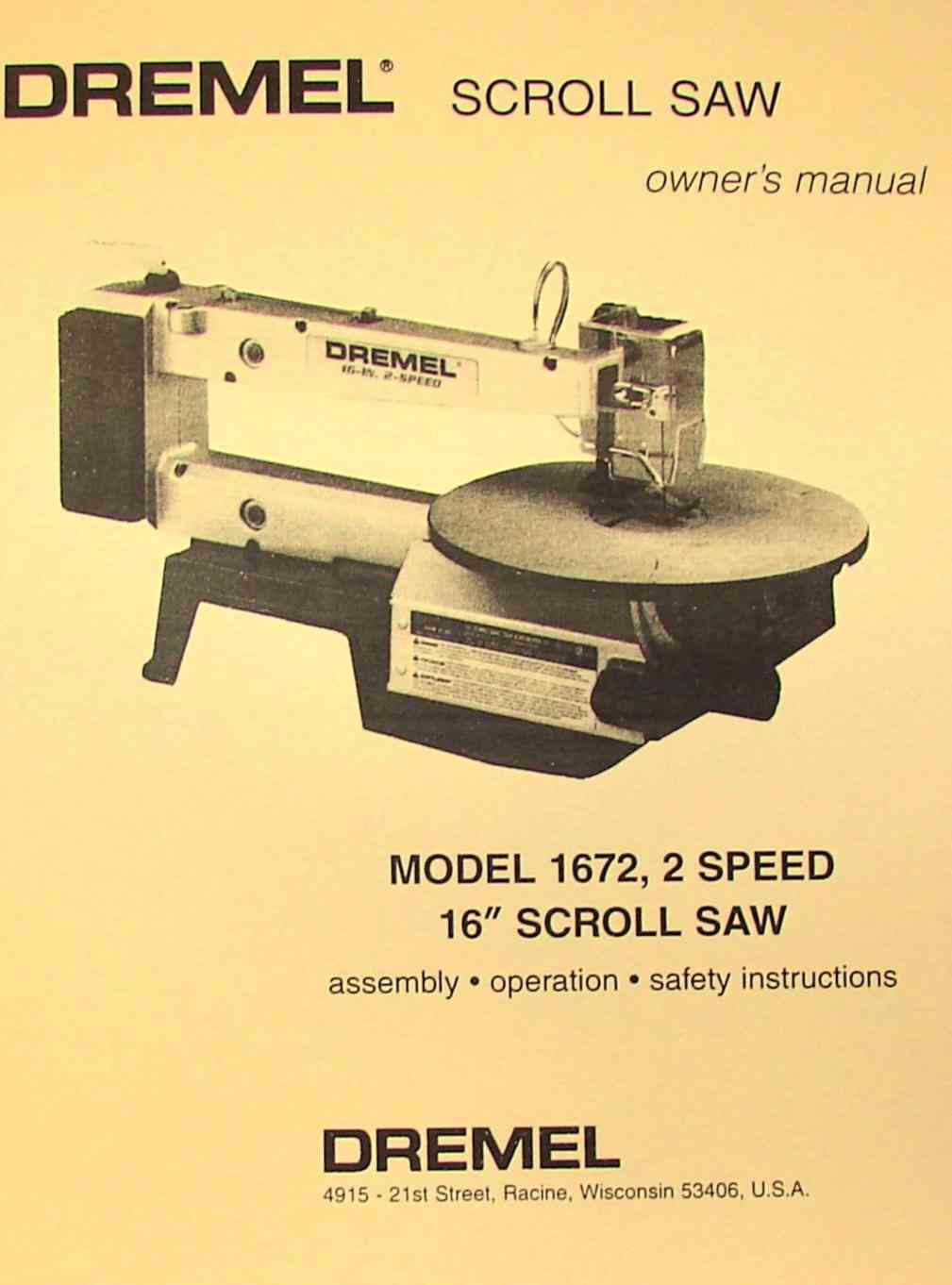 DREMEL Model 1672 16" Saw Owner's & Parts Manual - Tool Manuals & Books