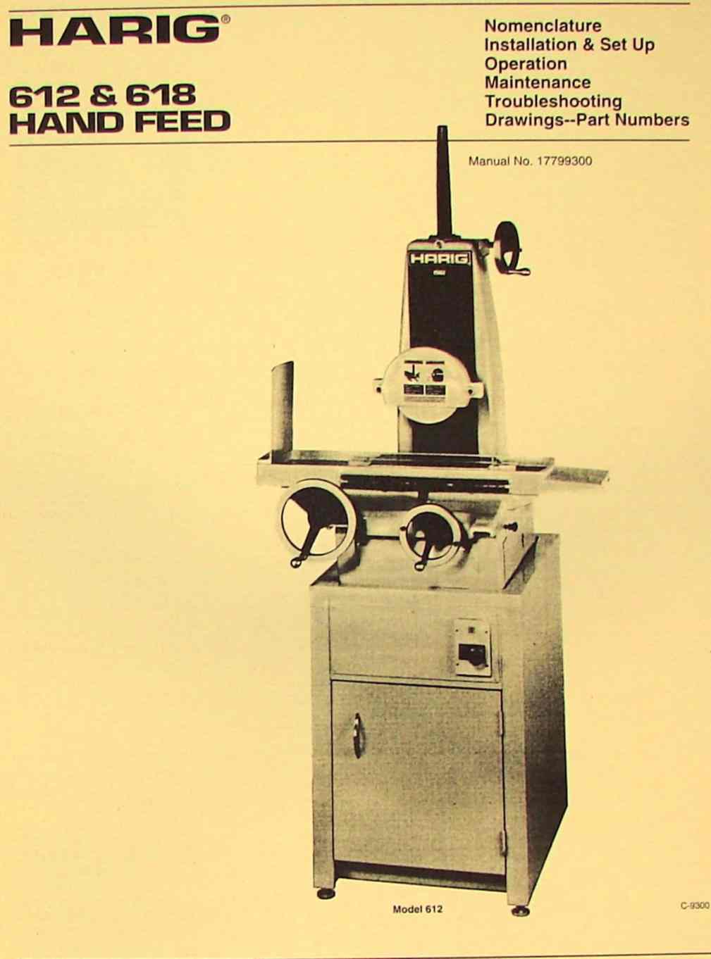 Operation Maintenance & Parts Manual 1982 Surface Grinder S/N 21530 Reid 618HR 