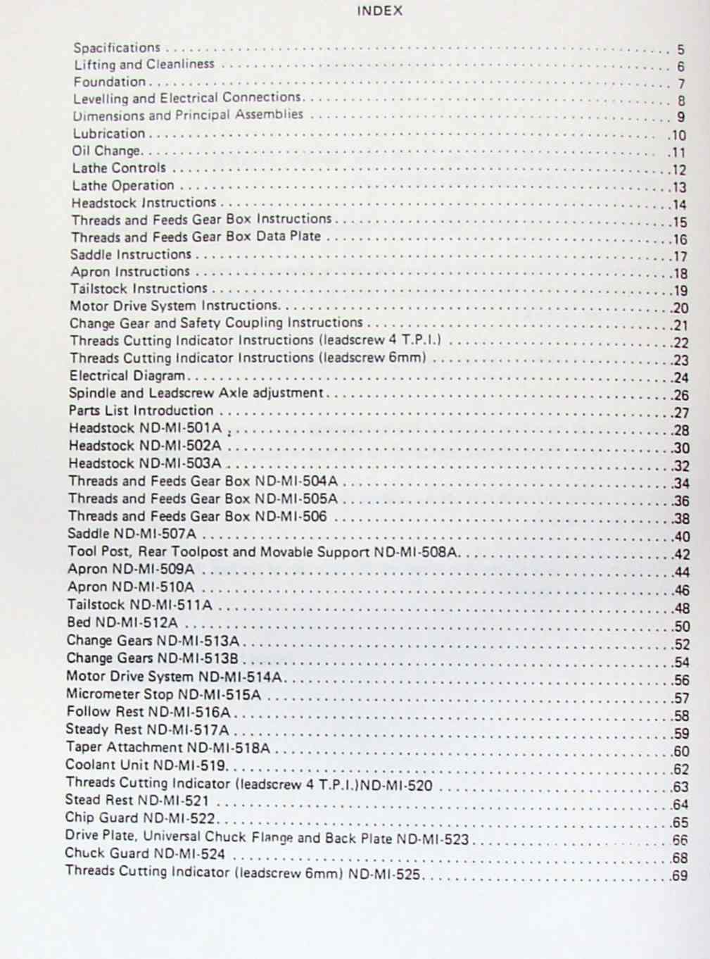 NARDINI ND-1500 1700 S/E Instruction & Parts  Manual 0484 