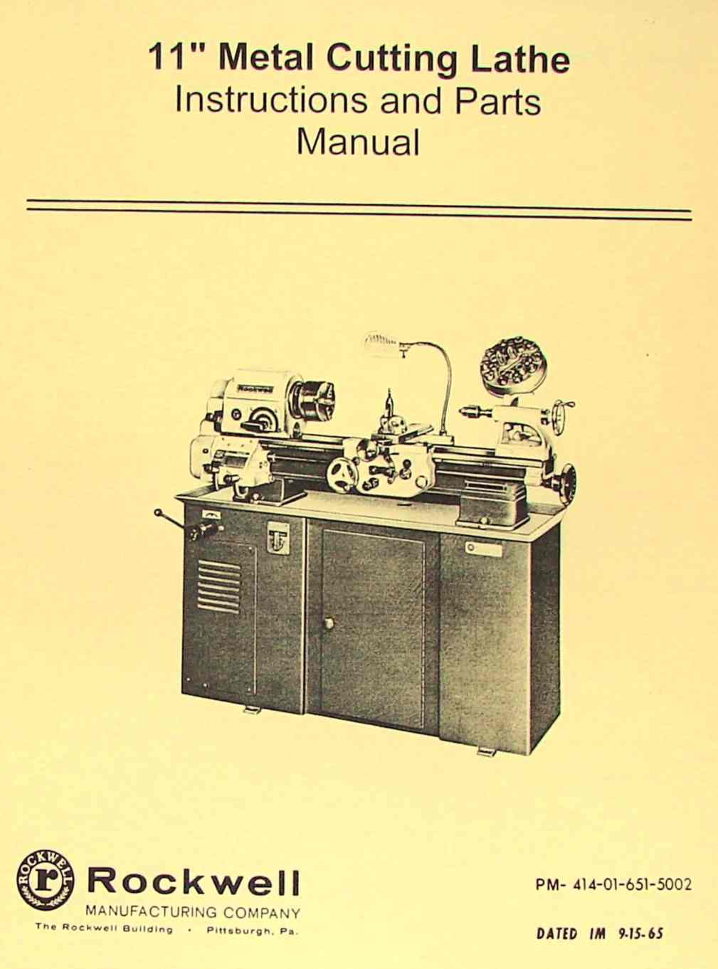ROCKWELL 11" Cabinet Metal Lathe Operating/Parts Manual 0590 