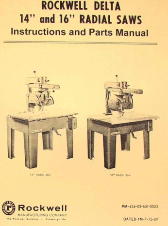 ROCKWELL/Delta 12" Radial Arm Saw Instruction & Part Manual 0624 