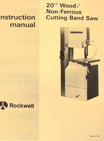 ROCKWELL 20" Metal Wood Band Saw Parts Manual 28-345 0602 