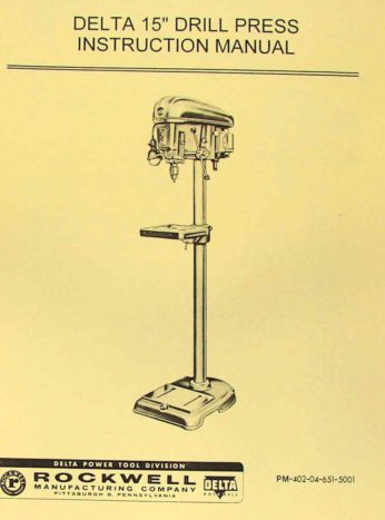 ROCKWELL-DELTA 15" VS6 Variable Speed Drill Press New Owner's Parts Manual 0637 