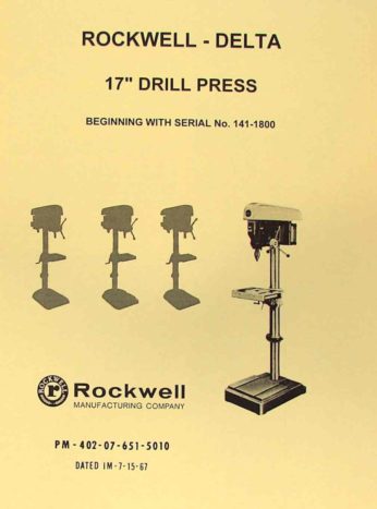 Delta Milwaukee 17" Drill Press Operating and Parts List  Manual *847 