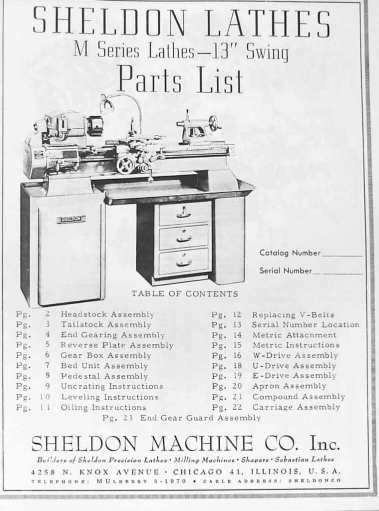 SHELDON 13" M Series Metal Lathe Parts Manual Ozark Tool Manuals & Books
