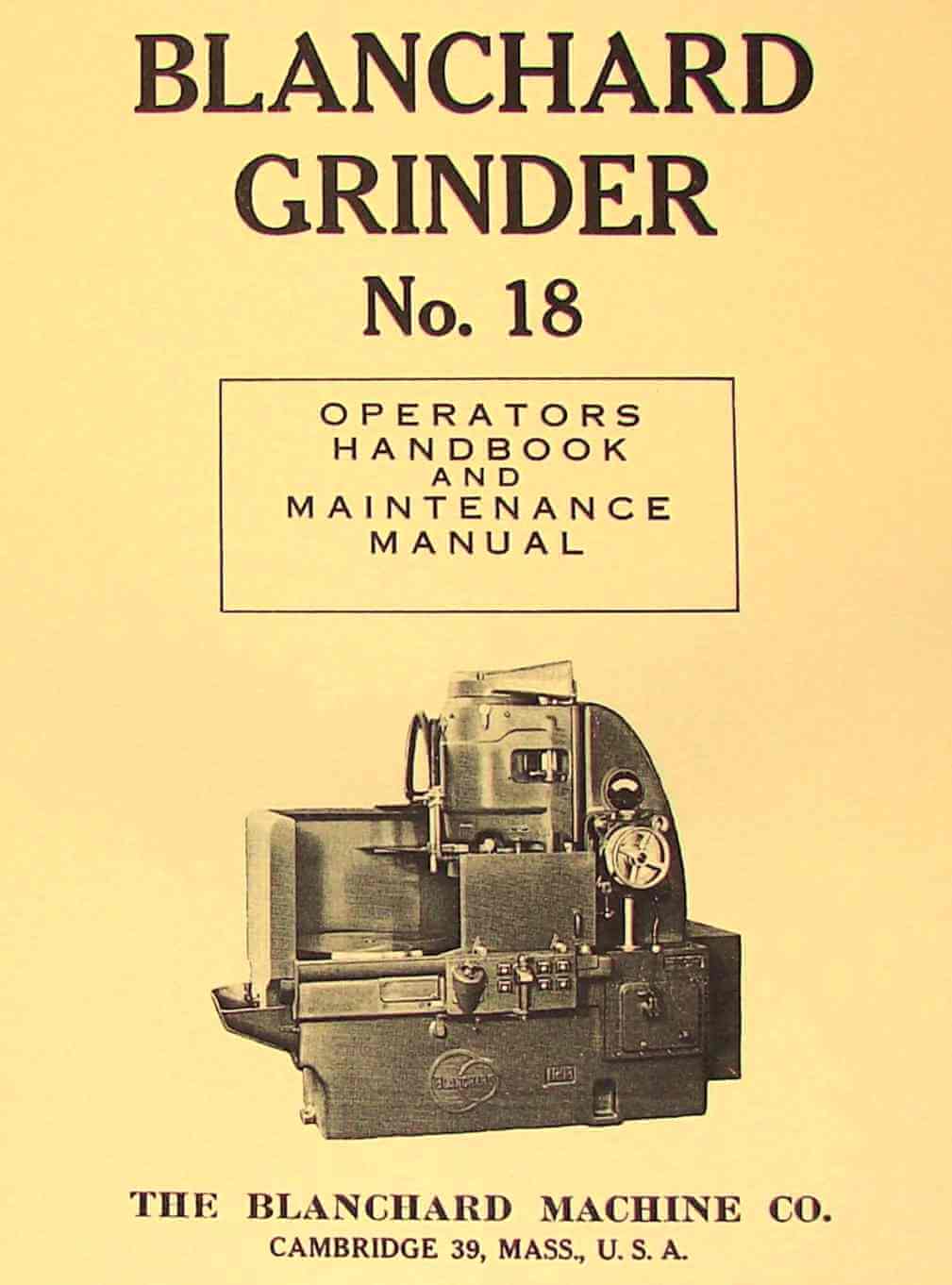 Vertical Surface Grinder Parts Manual 1936 Blanchard 16 