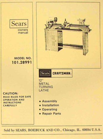 Sears Craftsman 12" Lathe 101.28900&101.28910 Op Instruction Parts Manual #1585 