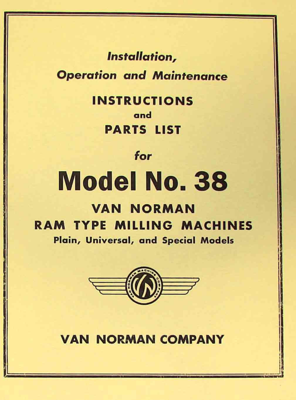 22P 22LU & 22PU Milling Machine Instruction Manual & Parts List Van Norman 22L 