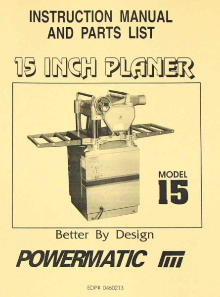 Powermatic 180 18-inch Wood Planer Owners Operators Service Parts Manual 0520