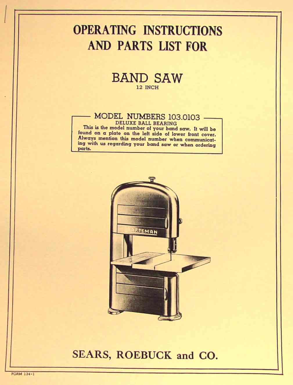 Craftsman 12" Bandsaw Operators Manual 113.243300 