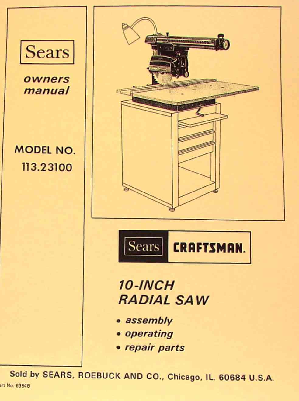 Details about   Craftsman 10" inch 113.278551C Radial SAW Owners Manual Assembly Operator Repair 