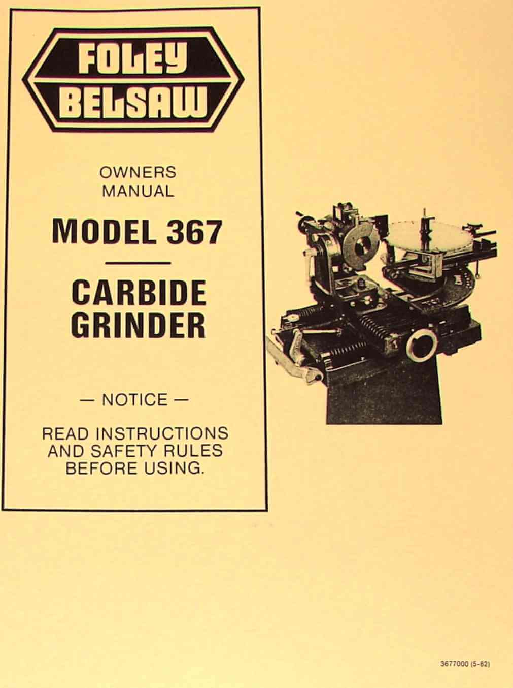 FOLEY Belsaw 314 Saw Blade Grinder Operator & Parts Manual 0309 