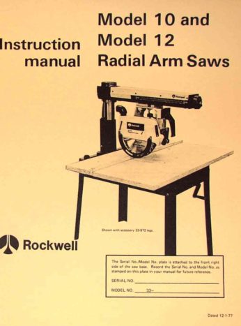 DELTA-Rockwell 12" & 14" Radial Arm Saw Instructions & Parts Manual 0229 