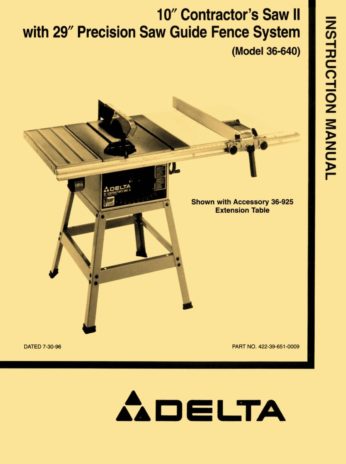 Delta 10 Contractor S Table Saw 34 444, Delta 10 Inch Contractor Table Saw 34 444 Manual