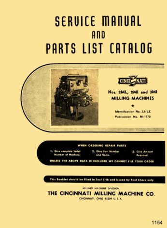 Cincinnati No 0-8  Milling Machine Model EA Service Manual & Parts List  *400 