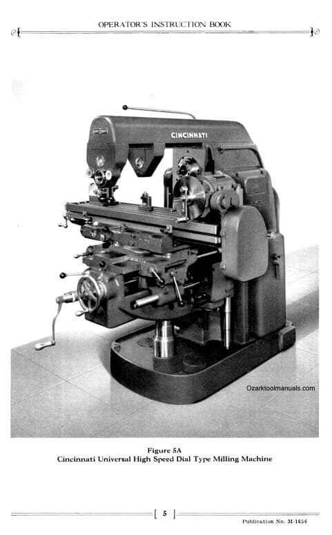 Cincinnati M Type Milling Machine Operations Manual Year 1927 