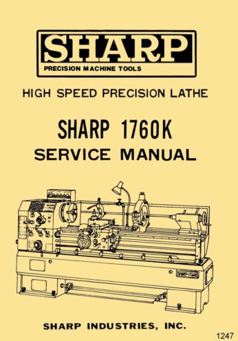 SHARP 2000 2500 Series Heavy Duty Metal Lathe Owner Operators Manual 1264 2100 