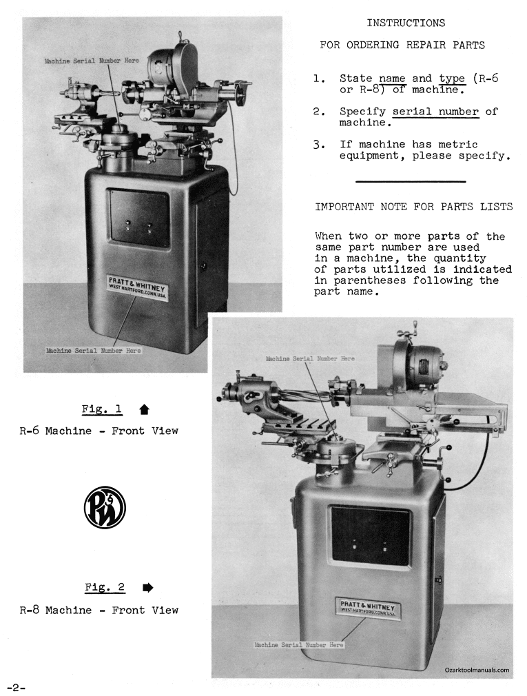 Pratt & Whitney R-6 and R-8 Grinding Machine Instructions Manual 1964 