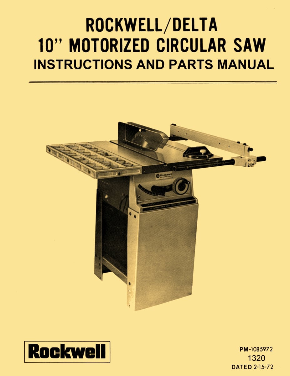 Rockwell 10-inch Contractors Saw Instruction & Maintenance Manual 
