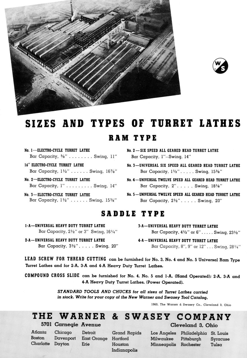 Warner & Swasey No 5 Ram Type Turret Lathe Service Manual 