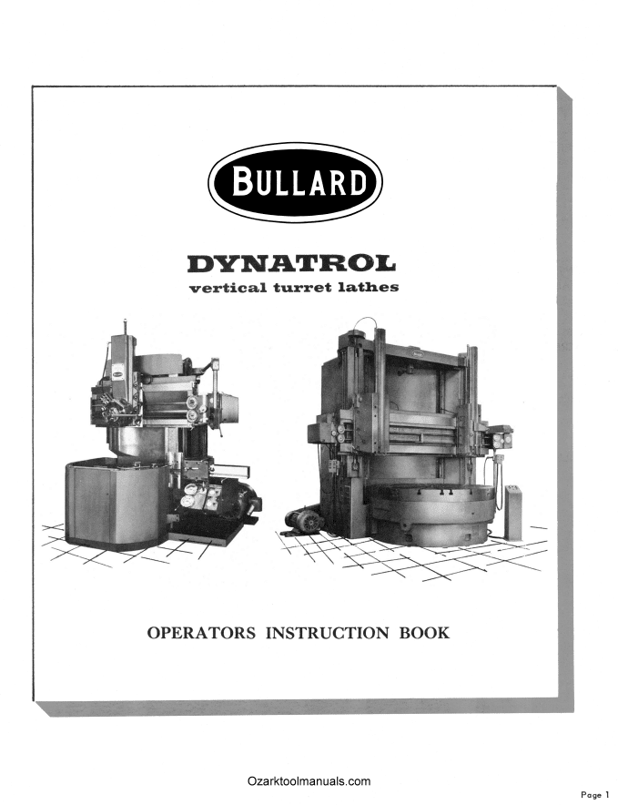 Bullard Cut Master Lathe Operating Maintenance and Parts Manual 