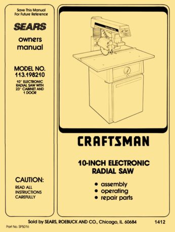 Sears Craftsman 113.23100 10 Inch Radial Arm Saw Op & Parts Manual #1497 